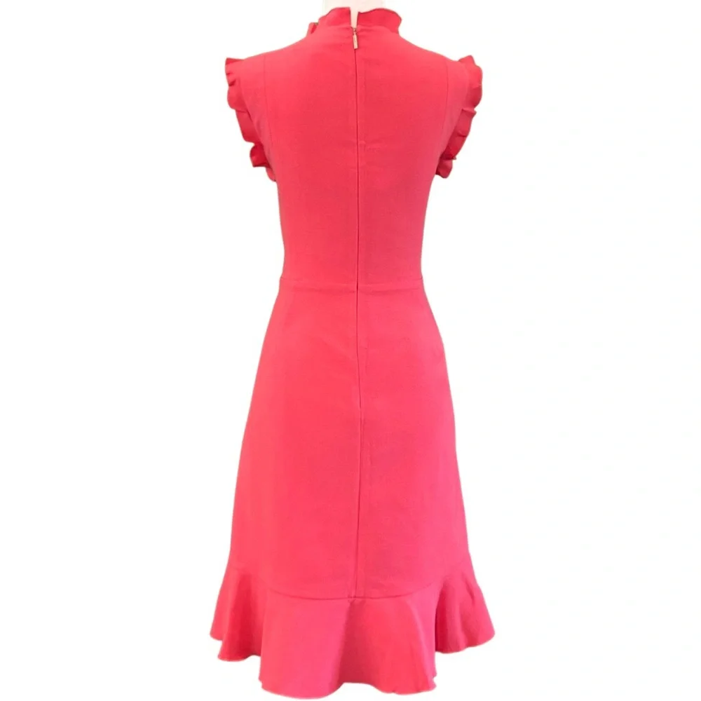 Karl Lagerfeld Ruffle Sleeveless V-Neck Flare Hem Strawberry Knit Dress Size 8 - Picture 4 of 6
